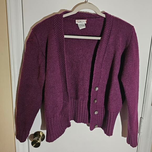 Talbots Sweaters - Talbots 100% Wool Cropped Deep Purple Cardigan with Buttons Size L
